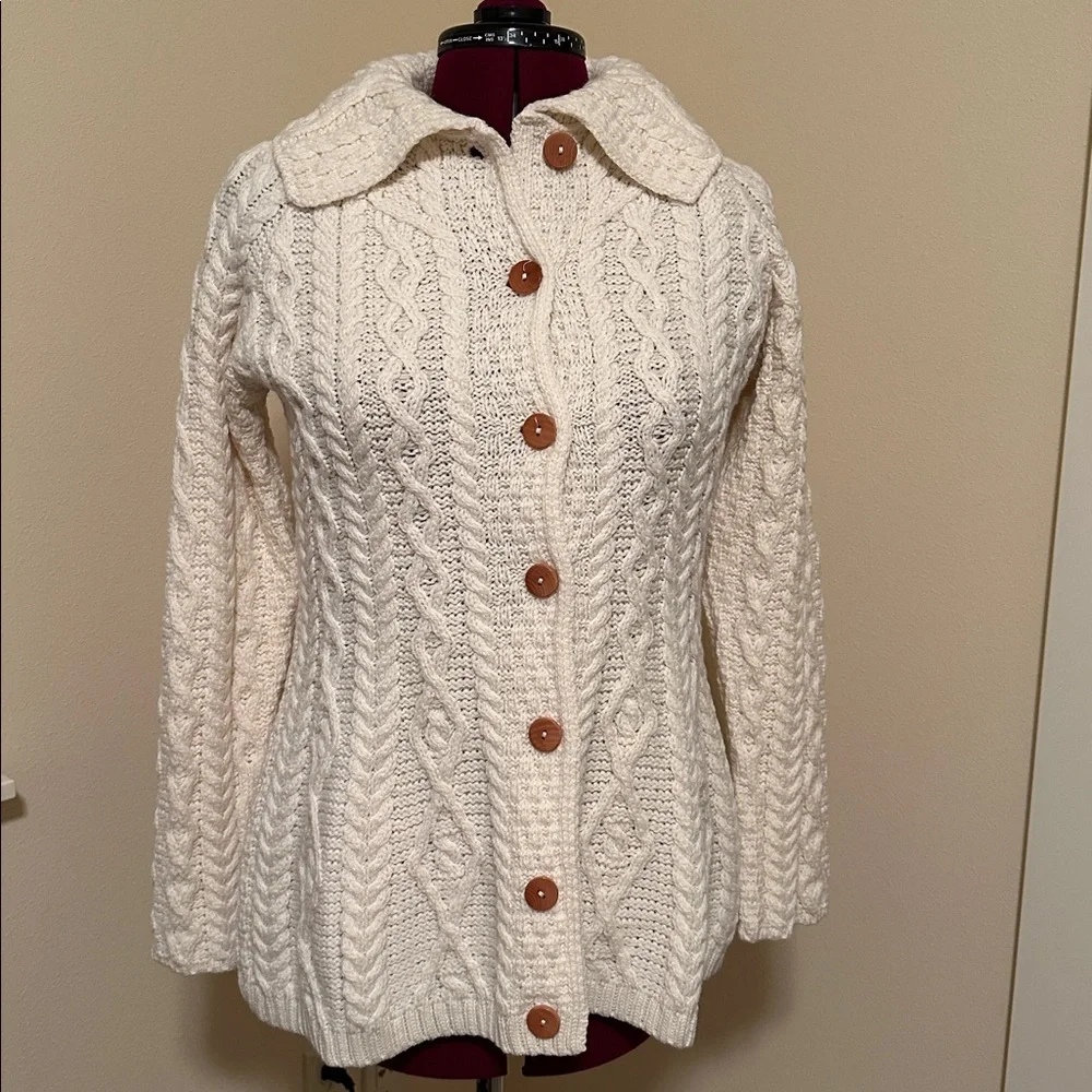 Aran Sweater Market Cable Knit Tunic Length Cardigan - Picture 1 of 7